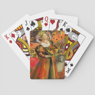 Aries Orange Woman: Gothic Ram Antique Art Collage Playing Cards