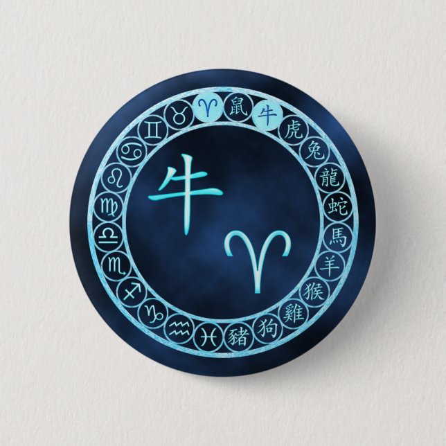 Aries/Ox 6 Cm Round Badge (Front)