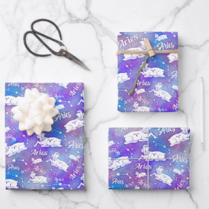 Aries Ram Constellation Stars Birthday Pattern Wrapping Paper Sheet