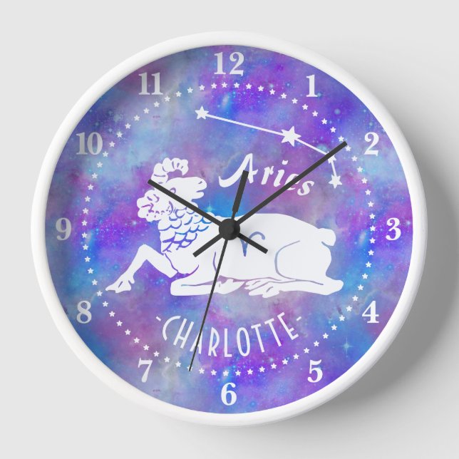 Aries Ram Constellation Stars Custom Name Birthday Clock (Front)