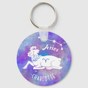 Aries Ram Constellation Stars Custom Name Birthday Key Ring