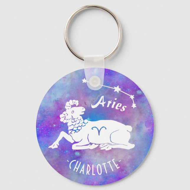 Aries Ram Constellation Stars Custom Name Birthday Key Ring (Front)