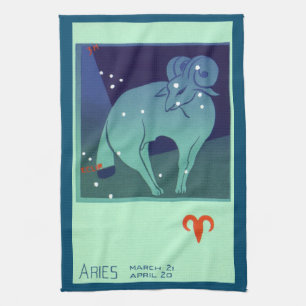 Aries Ram Constellation, Vintage Zodiac Astrology Tea Towel
