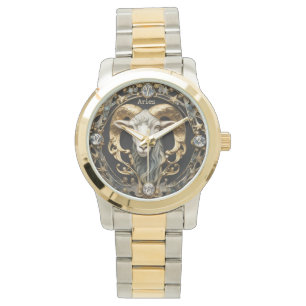Aries Ram, Diamond and Gold Personalised Watch