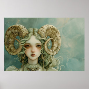 Aries Ram Girl Magical Realism Forestcore Poster