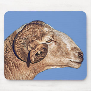 Aries Ram Sheep Face Farm Animal Art  Mouse Pad