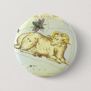 Aries Ram, Vintage Constellation, Urania's Mirror 6 Cm Round Badge