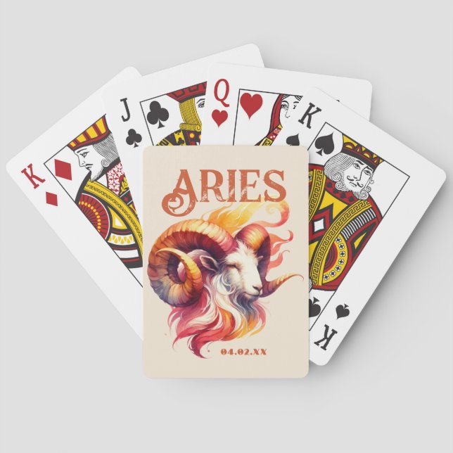 Aries Ram Watercolor Zodiac Sign Custom Birthday Playing Cards (Back)