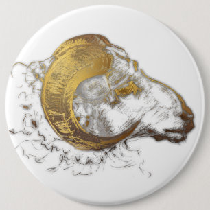 Aries Ram with Golden Horns Astrology Button 1
