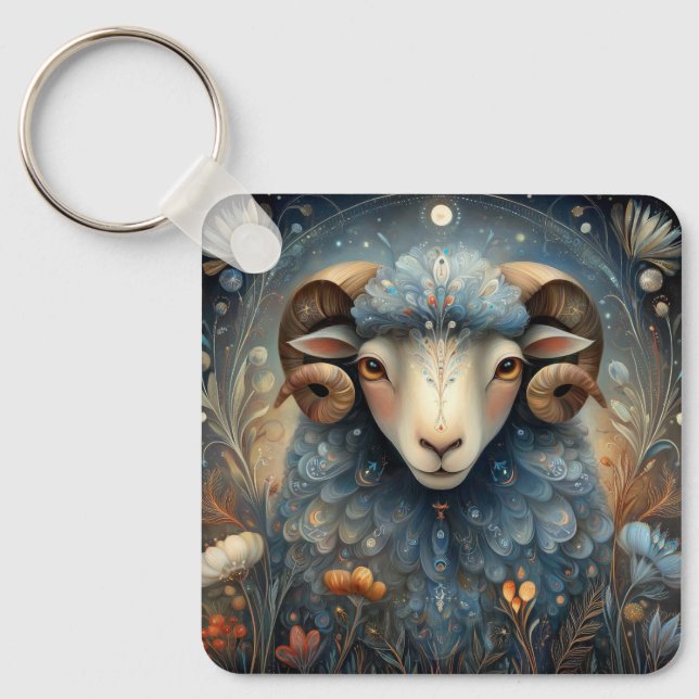 Aries Ram Zodiac Astrology Celestial Birthday Key Ring (Front)