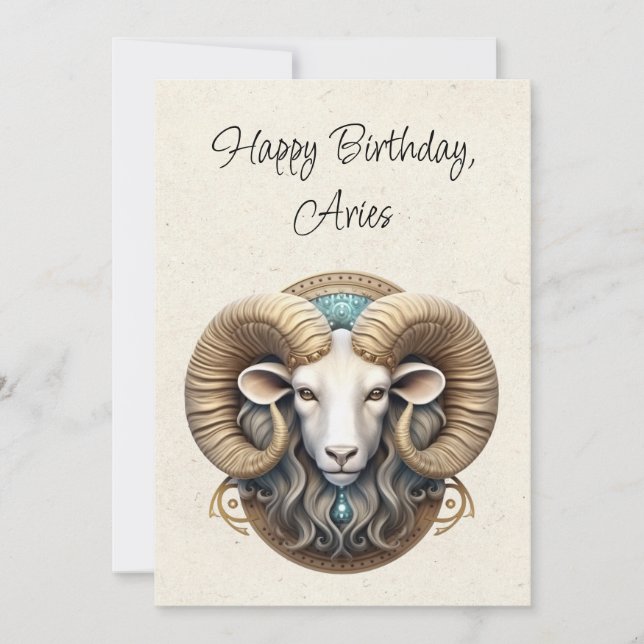 Aries Ram Zodiac Minimalist Birthday Flat Card (Front)