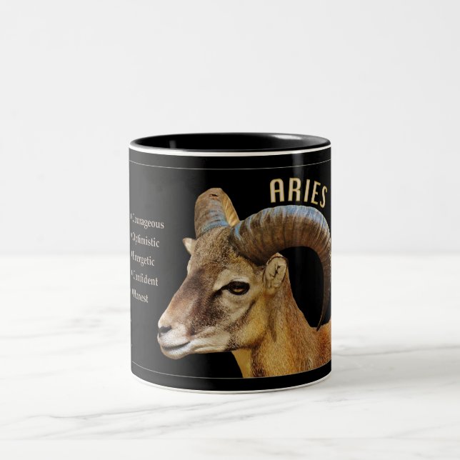 Aries Ram Zodiac Mug with Characteristics (Center)