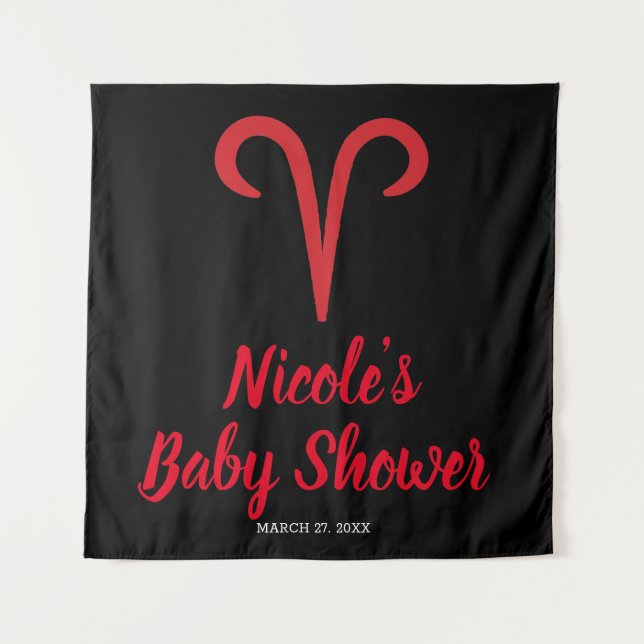 ARIES Red Black Astrology Zodiac Party Backdrop Tapestry (Front)
