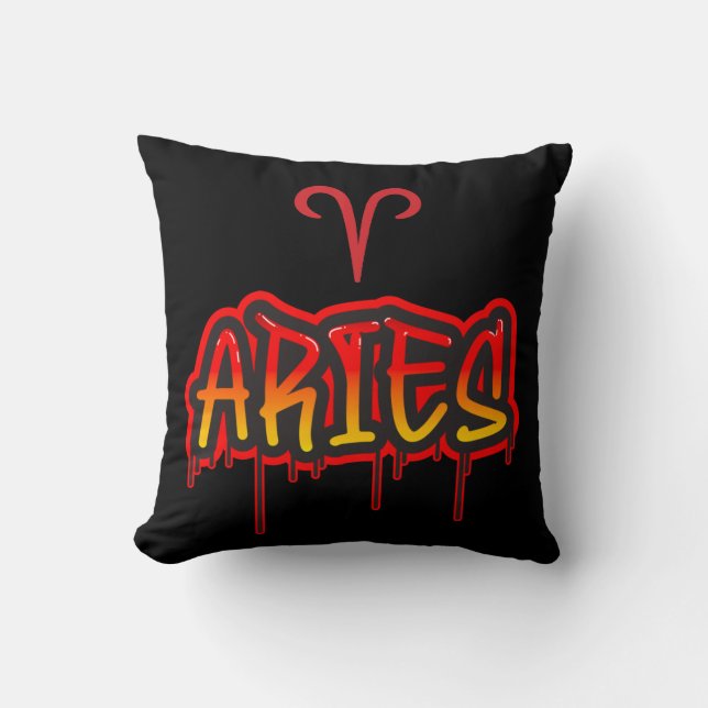 ARIES Red Drip Astrology Zodiac March April  Cushion (Front)