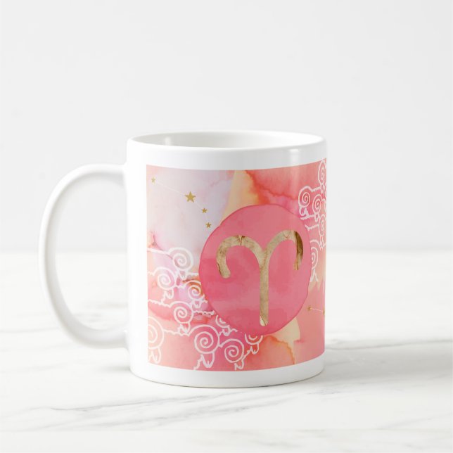Aries Red Watercolour Astrology Zodiac Sign Mug (Left)