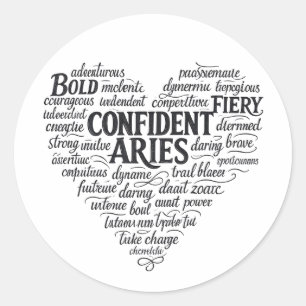 Aries Round Sticker   Zodiac Word Cloud