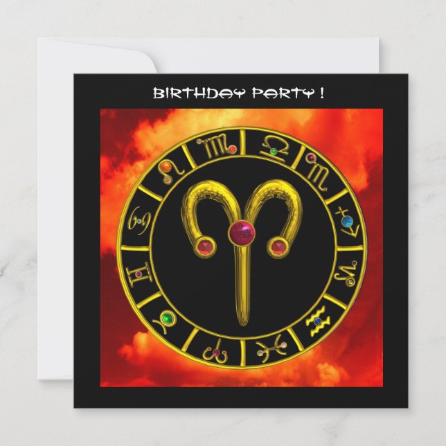 ARIES RUBY circle ,bright yellow red orange black Invitation (Front)