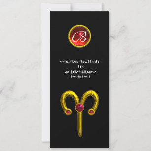 ARIES RUBY MONOGRAM , bright yellow black red Invitation