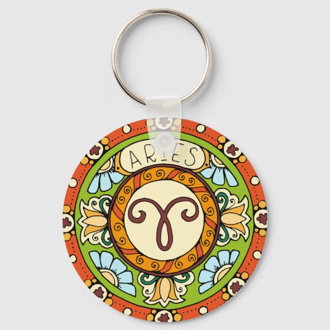 Aries sign colorful mandala key ring (Front)