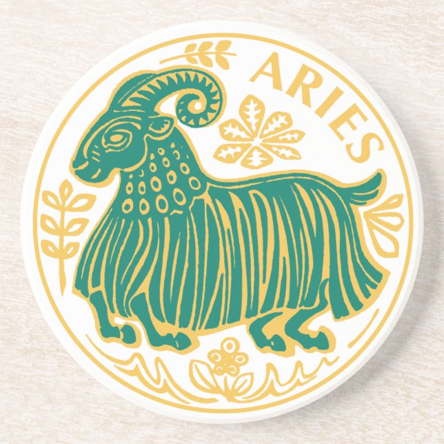 Aries Sign of the Zodiac on a Coaster (Front)