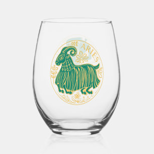 Aries Sign of the Zodiac Stemless Wine Glass