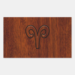 Aries Sign on Mahogany like print decor Rectangular Sticker