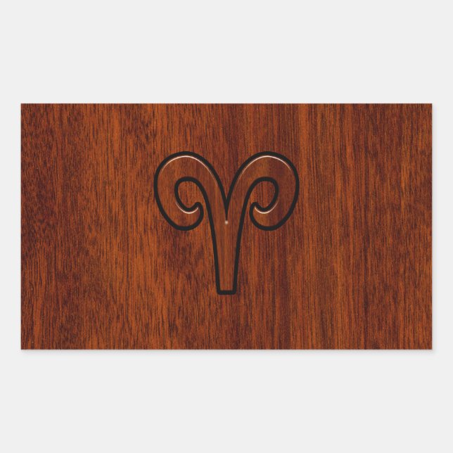 Aries Sign on Mahogany like print decor Rectangular Sticker (Front)
