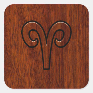 Aries Sign on Mahogany like print decor Square Sticker