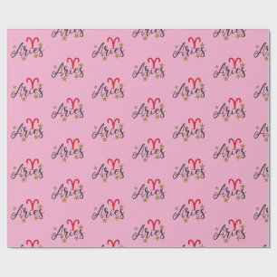 Aries Star Sign Wrapping Paper - Pink Back ground