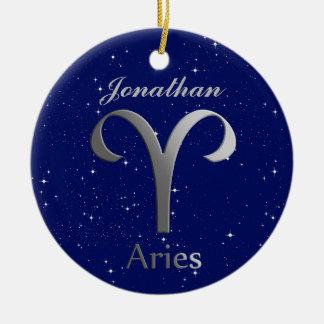 Aries Sun Sign Symbol with Name Ceramic Ornament