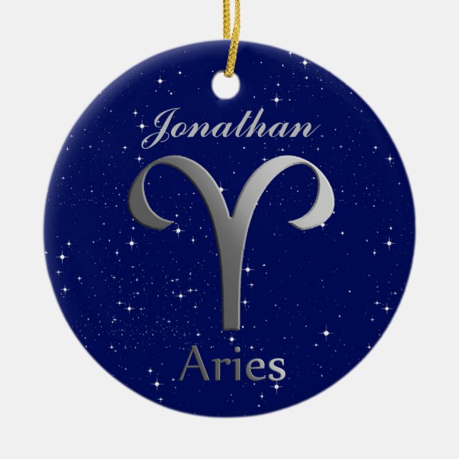 Aries Sun Sign Symbol with Name Ceramic Ornament (Front)