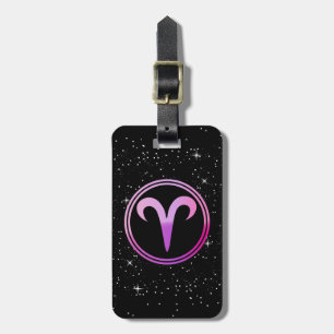 Aries Symbol Circle Pink with Stars v2 Luggage Tag