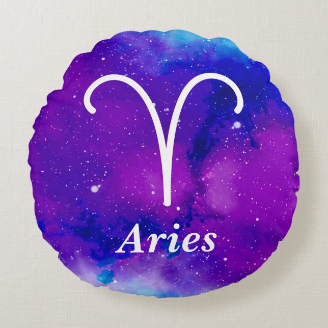 Aries Symbol Purple Blue Space Nebula Round Cushion (Front)