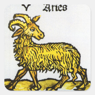 Aries the Golden Ram, Vintage Signs of the Zodiac Square Sticker