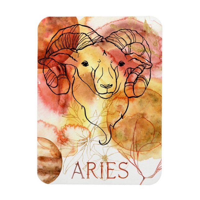Aries the ram zodiac astrology birthday red gold magnet (Vertical)