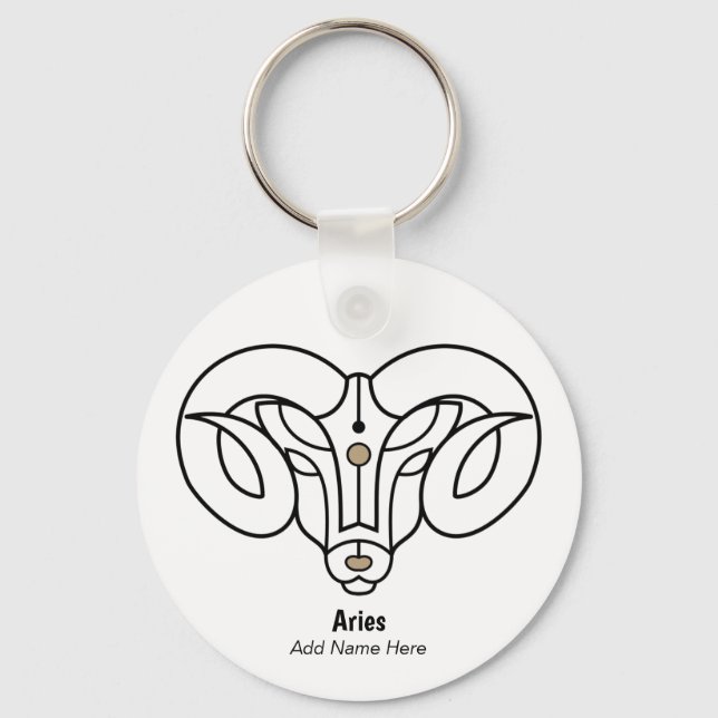 Aries the ram zodiac black gold personalise  key ring (Front)