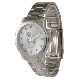 Aries the Ram Zodiac Silver Roman Numerals Watch