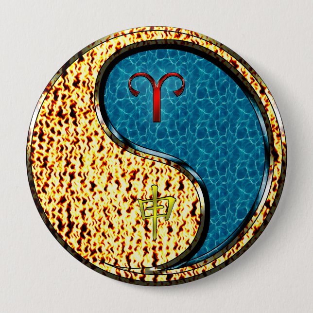 Aries & Water Monkey 10 Cm Round Badge (Front)