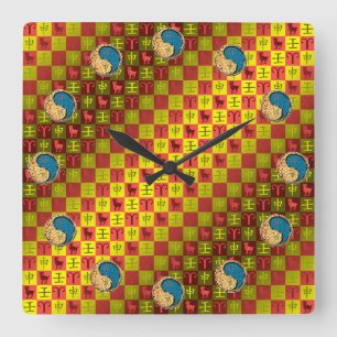 Aries & Water Monkey Square Wall Clock