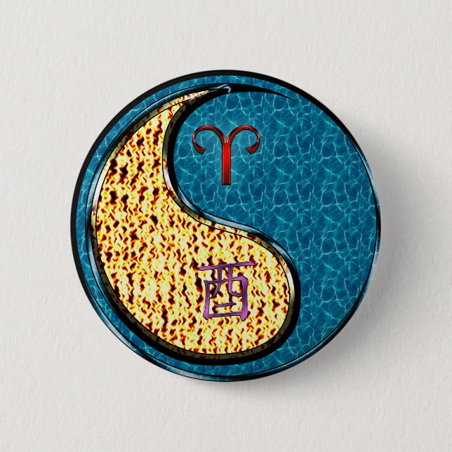 Aries & Water Rooster 6 Cm Round Badge (Front)