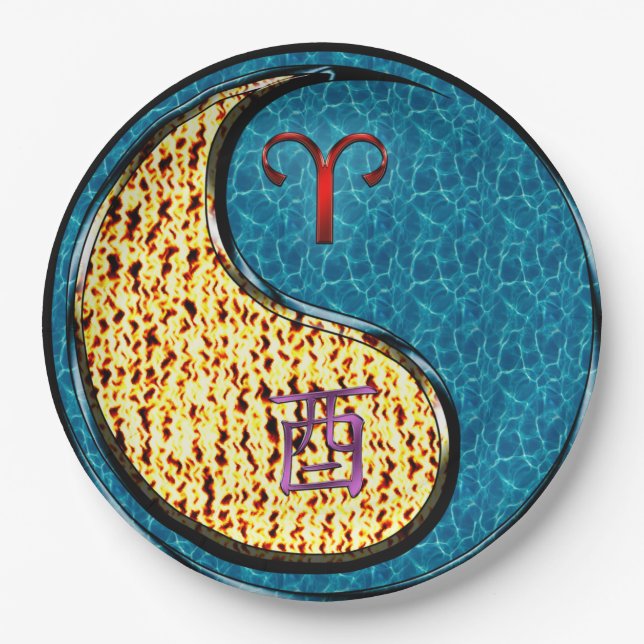 Aries & Water Rooster Paper Plate (Front)