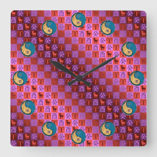 Aries & Water Rooster Square Wall Clock