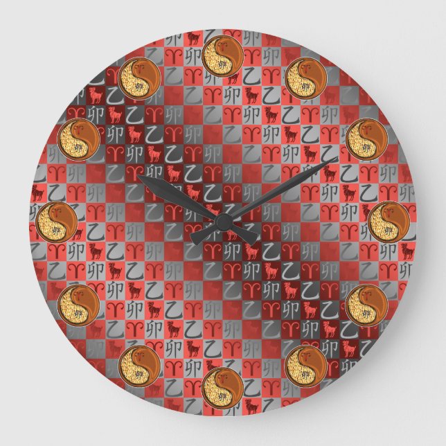 Aries & Wood Rabbit. Large Clock (Front)