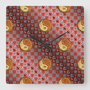 Aries & Wood Rabbit. Square Wall Clock