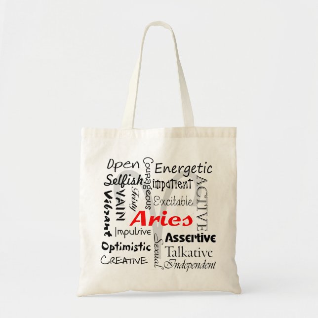 Aries Zodiac Astrology Characteristics Collage Tote Bag (Front)