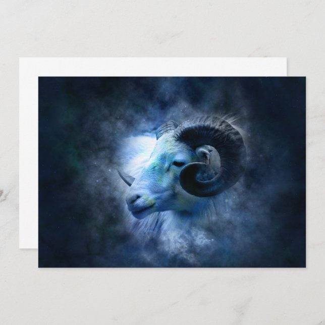 Aries Zodiac Astrology Sign Blue Ram Invitation (Front/Back)