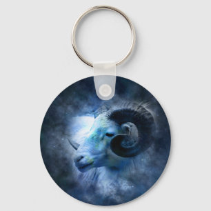 Aries Zodiac Astrology Sign Blue Ram Key Ring