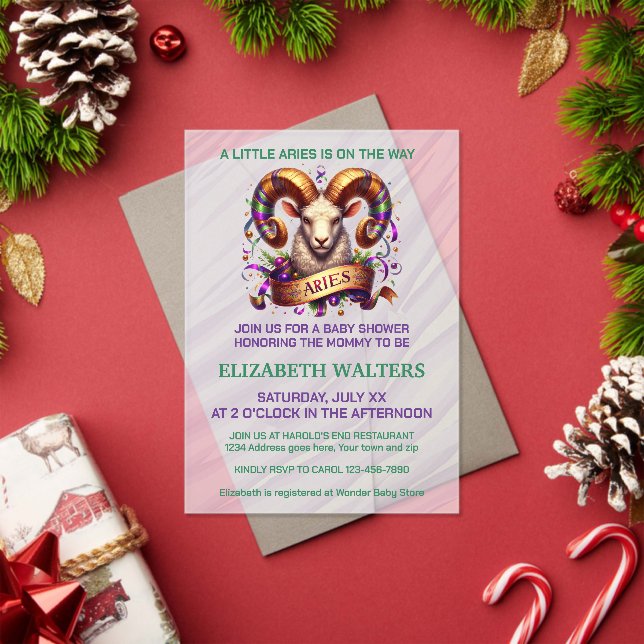 Aries Zodiac Baby Shower Lavender and Green Acrylic Invitations (Insitu (Holiday))
