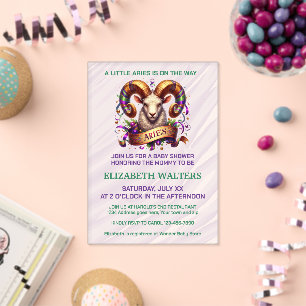 Aries Zodiac Baby Shower Lavender and Green Acrylic Invitations