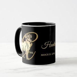 Aries ♈ Zodiac Birthday Sign / Black and Gold Mug